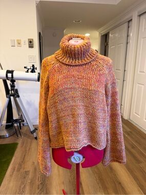 Urban Outfitters Marled Pink & Orange Turtleneck Sweater, Bell Sleeves